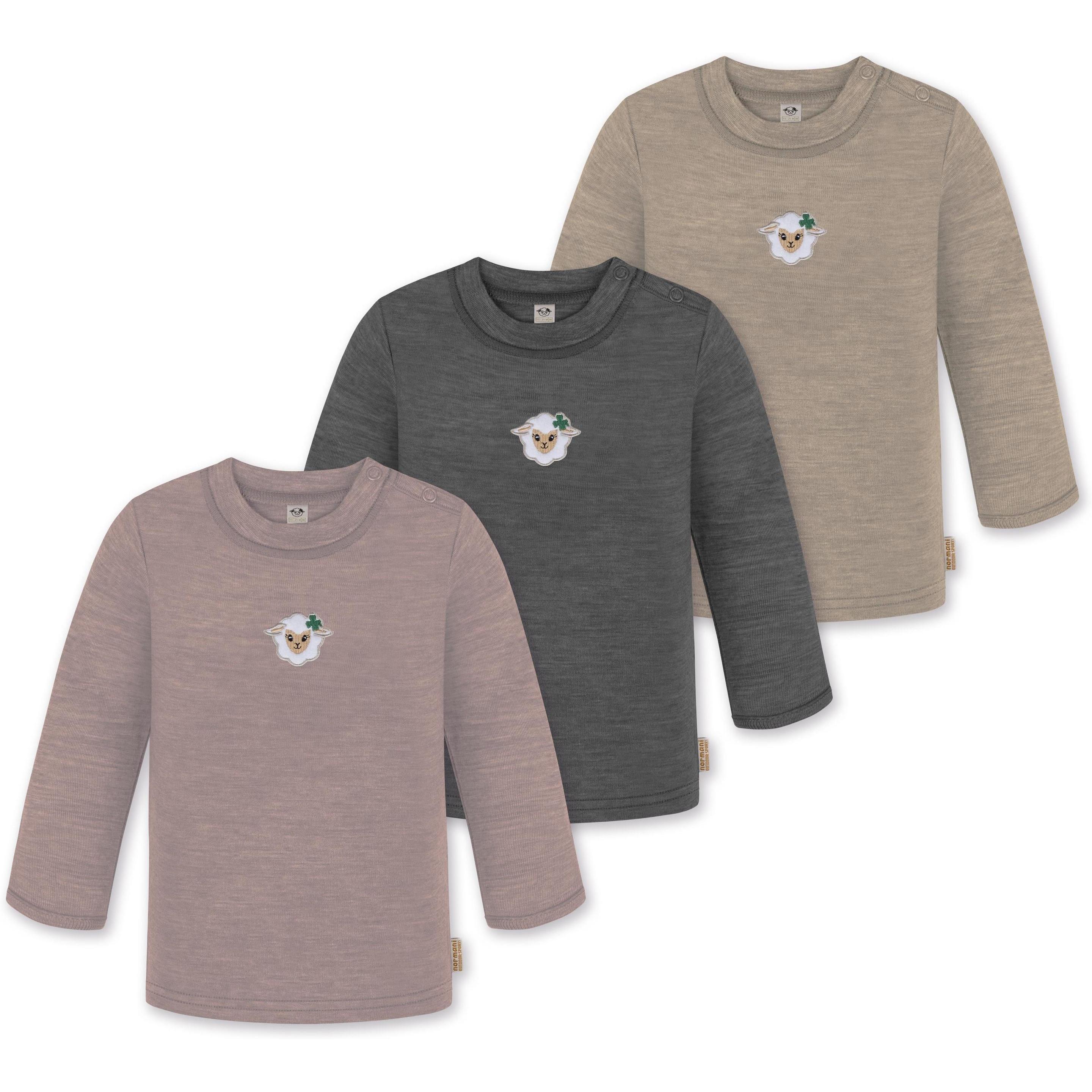 Thumbnail - Normani, Herren, Body, 3er Pack Baby Merino Longsleeve „Taupo" - 9475, Beige, (104)