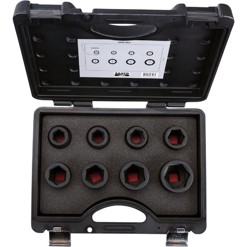 Bahco, Chiave a bussola + esagonale, Set Di Bussole A Impatto 3/4 Metrico 8 Pezzi (32 mm, 24 mm, 41 mm, 22 mm, 33 mm, 23 mm, 34 mm, 21 mm, 27 mm, 31 m