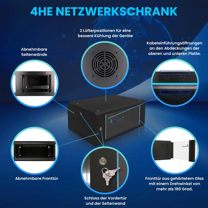 Produktbild Extralink 4U 600X450 WALL-MOUNTED RACKMOUNT CABINET BLACK Wall mounted rack (4 HE, 19 Zoll Rack)