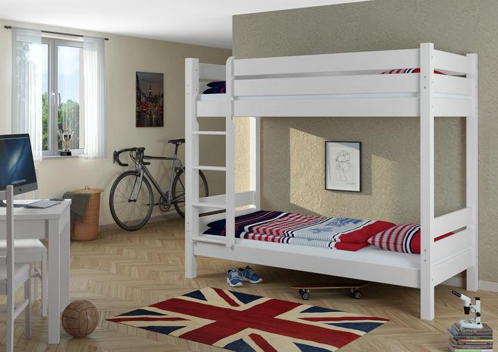 Produktbild Erst-Holz Hochbett für Erwachsene weiss 90x200 Etagenbett teilbar Rollroste Matratzen 60.16-09WT100M (90 x 200 cm)