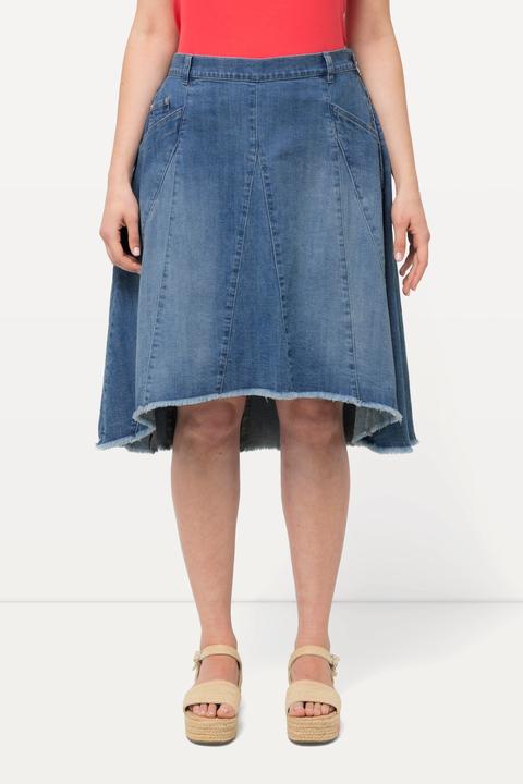 Image du produit Ulla Popken Jupe en jean, plis godet et ourlet frangé. Silhouette en A. (56)
