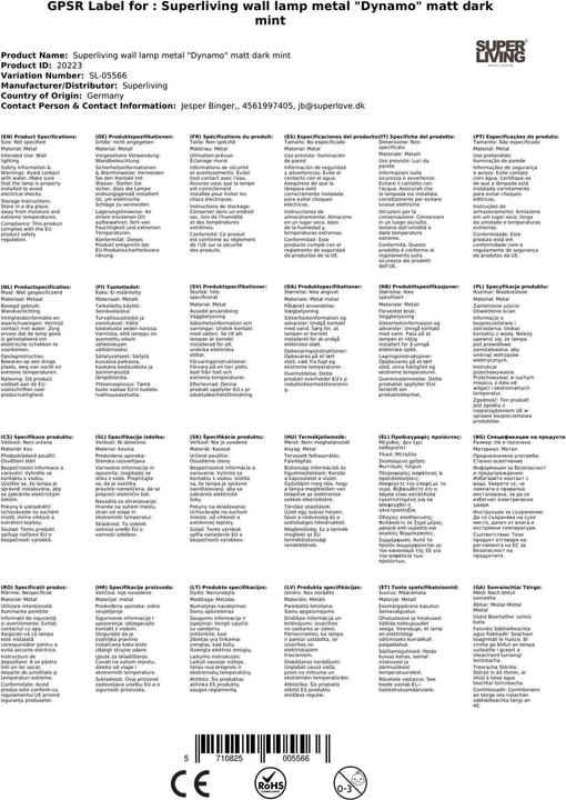 Actual product image Superliving Wall lamp metal "Dynamo" matt dark mint (E14)