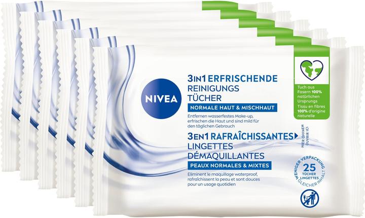 Actual product image NIVEA Reinigungstücher 3in1 Erfrischend Multipack 6 x 25 Stück (Facial cleansing wipes)
