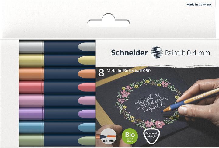 Produktbild Schneider Rollerball Paint-it (gold metallic, vintage green metallic, vintage red metallic, Silver Metallic, polar blue metallic, frosted violet metallic, Rose Metallic, Copper Metallic, 8 x)