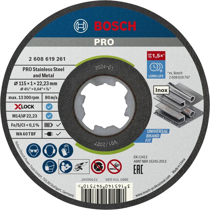 Immagine prodotto Bosch Professional Zubehör Disco da taglio PRO X-Lock in acciaio inox e metallo, 115 x 1 x 22,23 mm