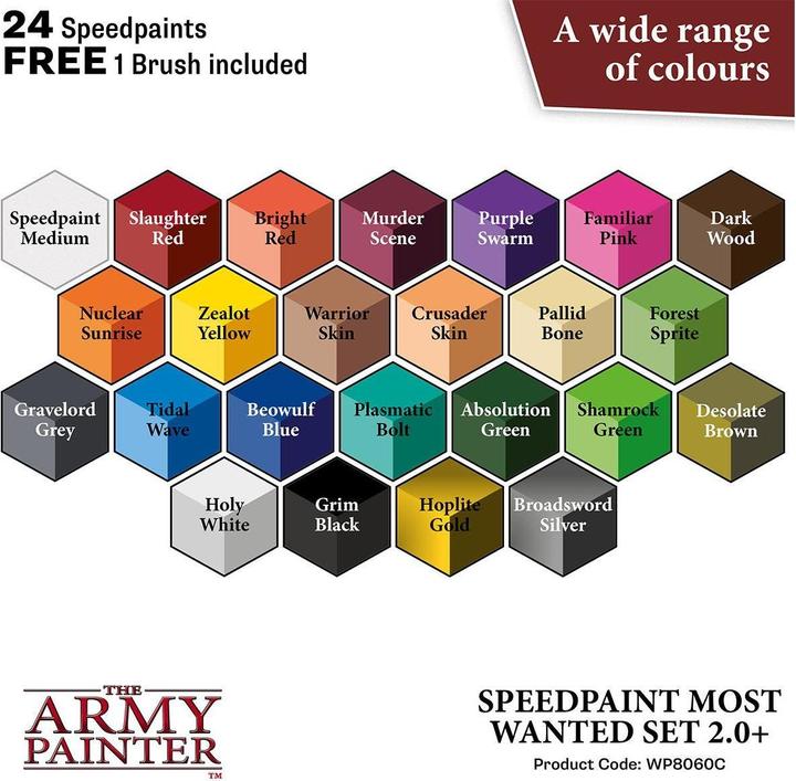 Produktbild The Army Painter Speedpaint Most Wanted Set 2.0 (Weiss, Silber, Orange, Gelb, Violett, Grün, Gold, Blau, Pink, Grau, Schwarz, Rot, Türkis, Braun, Substanz, 432 ml)