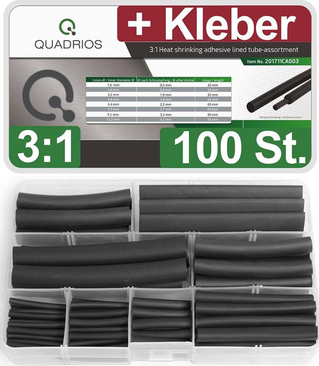 Productafbeelding Quadrios Premium assortiment krimpkous, 100 stuks - krimpverhouding 3:1, met inwendige lijm (100 x)