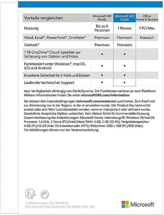 Produktbild Microsoft 365 Single (1 User, 12 Monate)