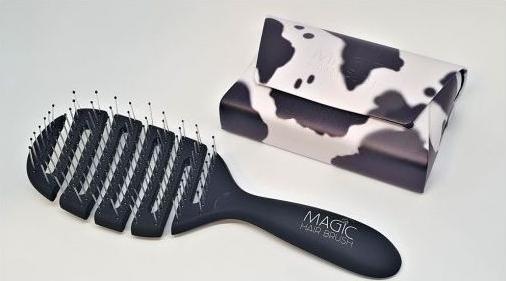 Actual product image Magic Hair Brush Black with cow print and wallet