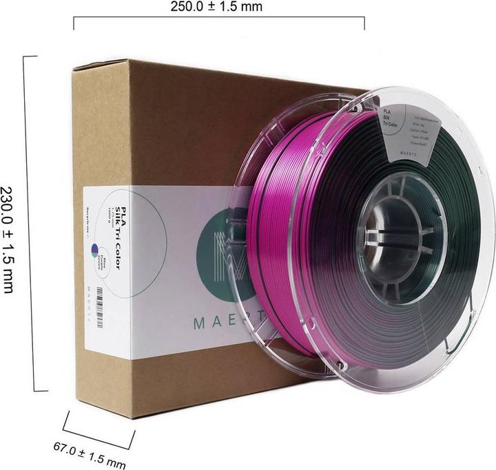 Produktbild Maertz PMMA-1022-001 PMMA-1022-001 Filament PLA-Seide Seidig glänzend 1.75 mm 10 (PLA, 1.75 mm, 1000 g, Violett, Grün, Blau)