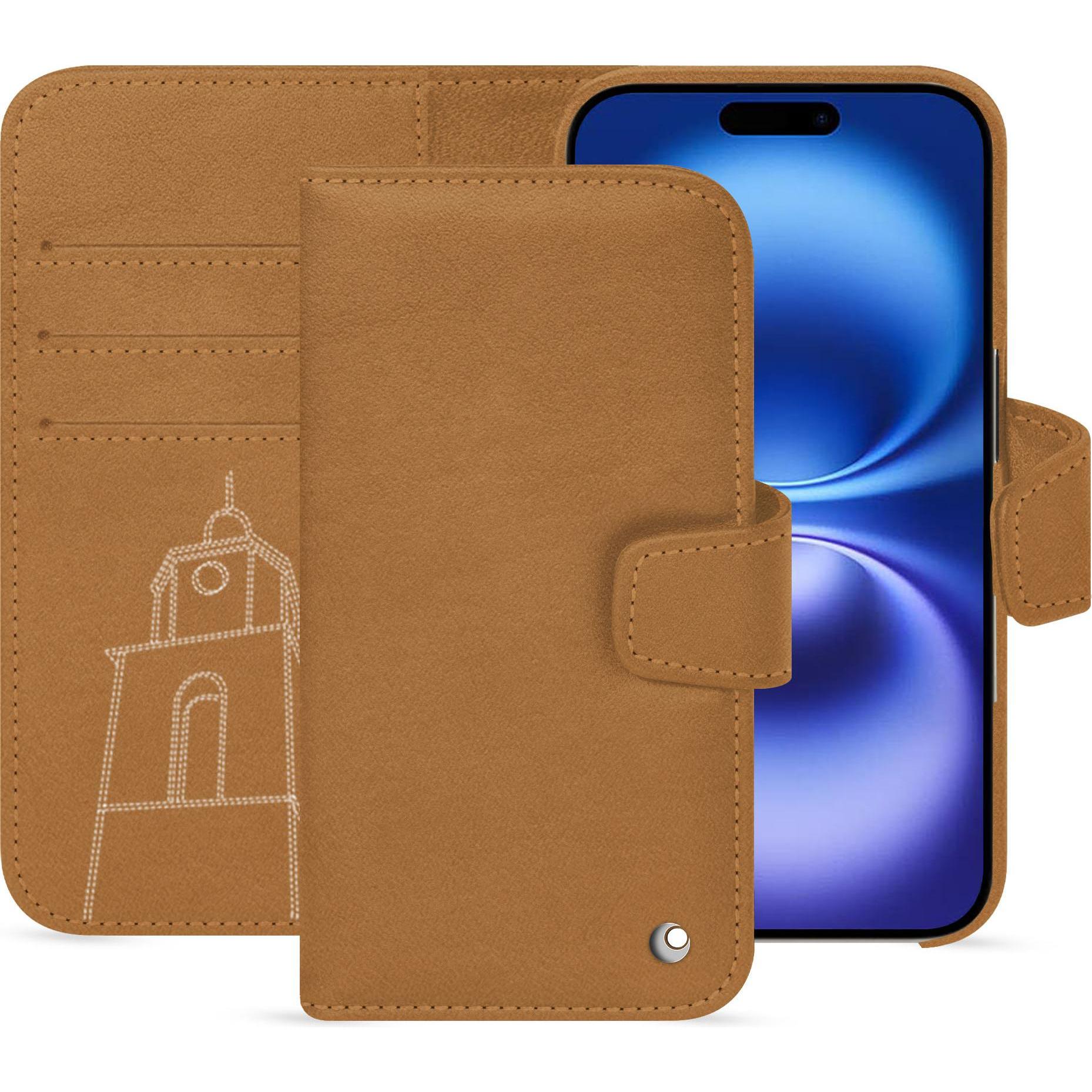 Noreve Lederschutzhülle Apple iPhone 16 (Apple iPhone 16), Smartphone Hülle, Braun