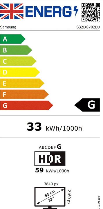 Energy Label Samsung LS32DG702EUXDU - 32" VA 4K 0.03ms(GTG) (3840 x 2160 Pixels, 32")
