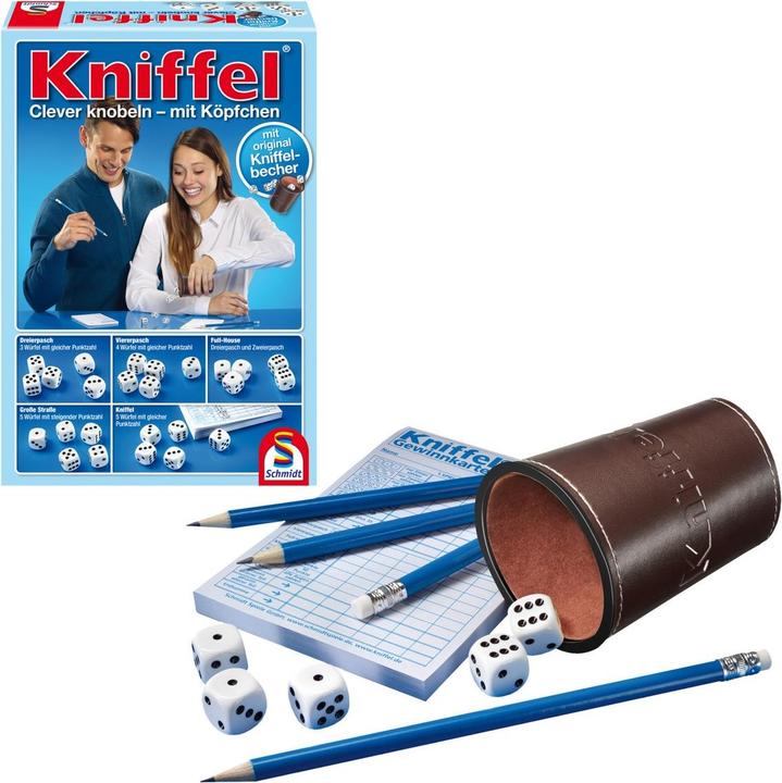 Actual product image Schmidt Spiele Yahtzee with leather dice cup (German, 2 - 8 Players)