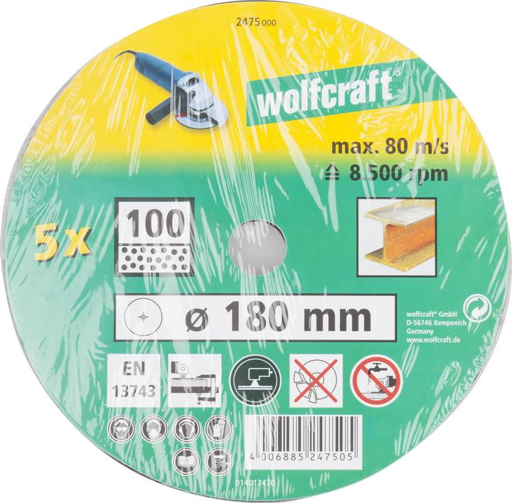Produktbild wolfcraft wolfcraft 5 Fiberschleifscheiben WS K100 ø180mm (100)