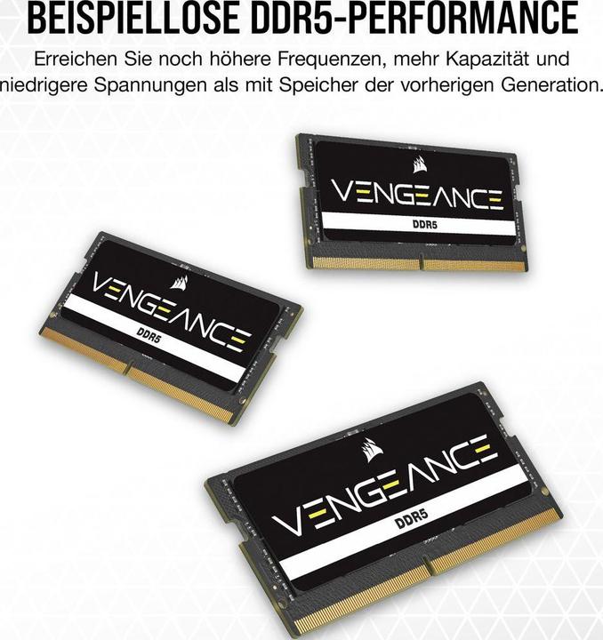 Actual product image Corsair DDR5, 5600MT/s 64GB 2x32GB SODIMM, Unbuffered, 48-48-48-90, Black PCB, Std PMIC, 1.1V, VENGEANCE DDR (2 x 32GB, 5600 MHz, DDR5 RAM, SO-DIMM)
