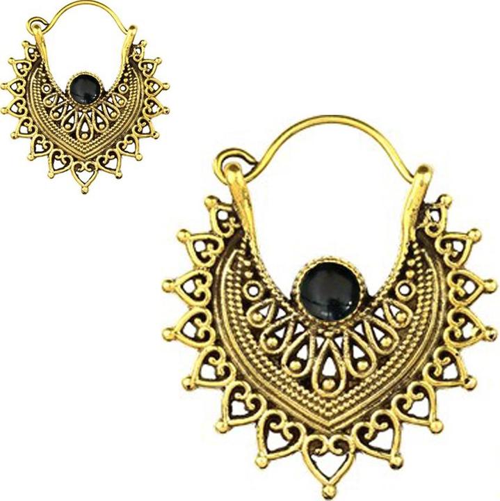 Image du produit Star Piercing Boucles d'oreilles plaquées or Coeurs filigranés avec pierre d'onyx (Laiton, Minéral)