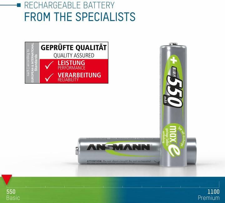 Produktbild Ansmann HR03 Micro 550 mAh (4 Stk., AAA, 550 mAh)