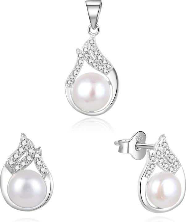 Immagine prodotto Beneto Elegante set di gioielli in argento con perle vere AGSET220PL (ciondolo, orecchini)