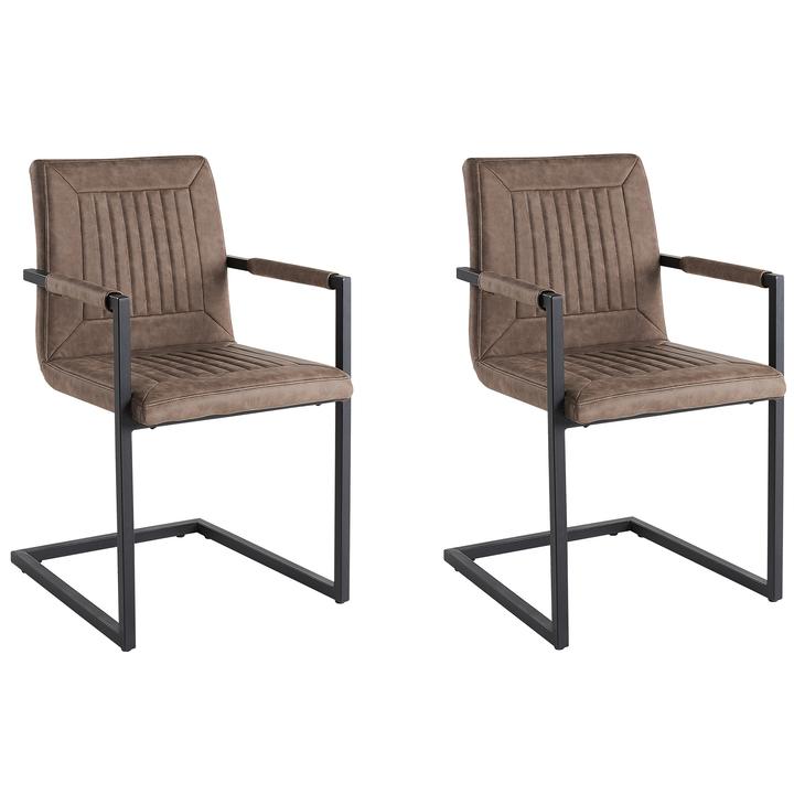 Actual product image Beliani Dining Chair Imitation Leather Brown Set Of 2 BRANDOL