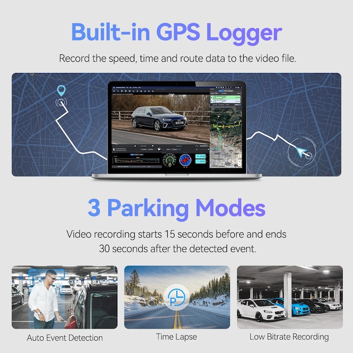 Immagine prodotto Viofo A129 Pro 2CH Duo 4K Wifi GPS - Dashcam per auto premium (Ricevitore GPS, WiFi, Display integrato, Microfono incorporato, 4K)