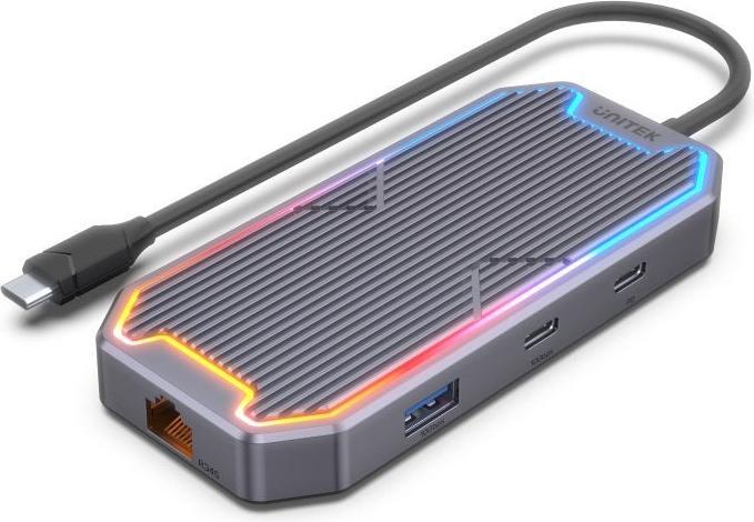 Actual product image Unitek HUB USB-C HDMI RJ45 PD 100W (USB-C, 7 Ports)