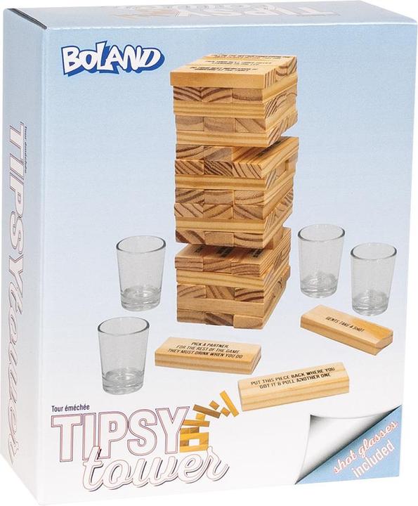 Boland Trinkspiel Drinking Tower 4 Glas-Schnapsgläser, 54 Holzklötze