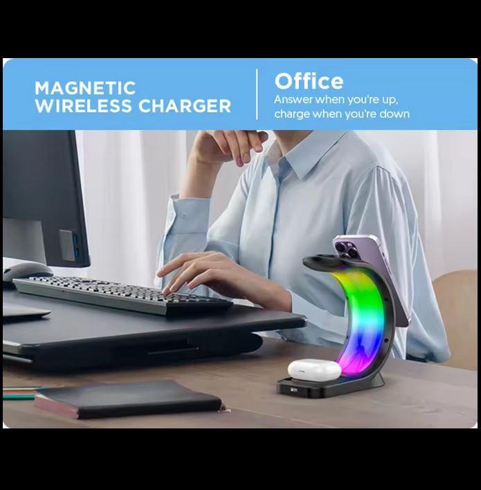 Actual product image PhoneLook Wireless MagSafe 15W 3in1 charging station (iPhone, AirPods, Apple Watch) with RGB LED light (15 W)