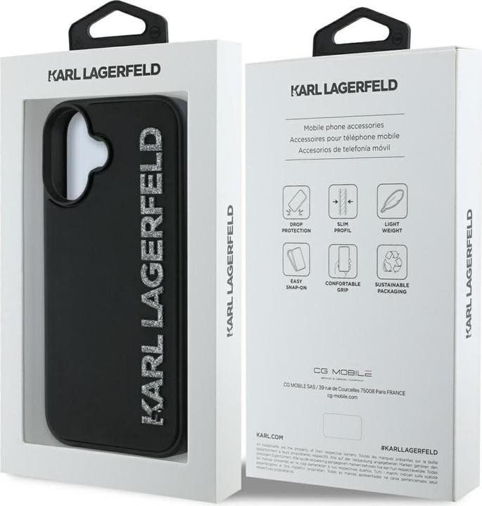 Actual product image Karl Lagerfeld HC 3D Rubber Elongated Glitter iPhone 16 Case - Black (Apple iPhone 16)