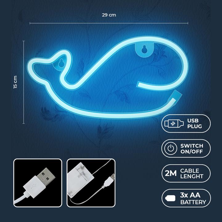 Actual product image Forever Light Neon LED Light WHALE blue Bat + USB FLNE19 (29 cm, 6 lm)