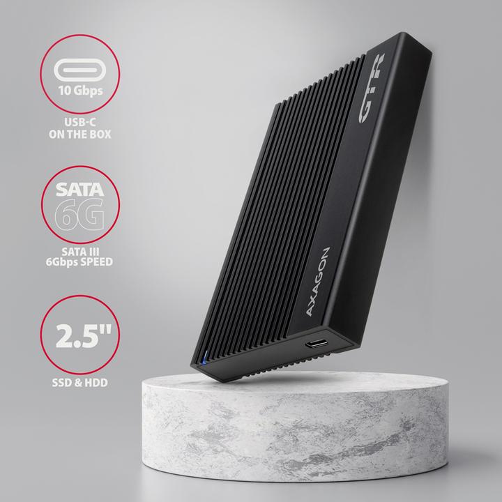 Produktbild Axagon EE25-GTR USB-C 3.2 Gen 2 - SATA 6G, 2.5" externes Festplattengehäuse, geriffelt - schwarz (2.5")