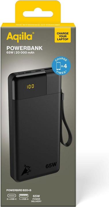 Produktbild Aqiila Powerbird B20B+ - Powerbank 20000 mAh, 65W - Black (20000 mAh, 65 W, 74 Wh)
