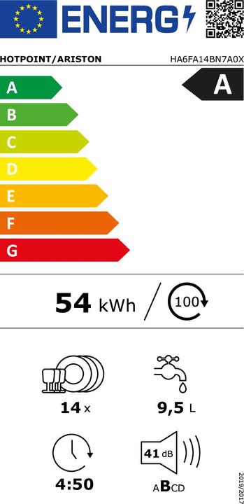 Energy Label Hotpoint Ariston, Geschirrspüler 60cm, Freistehend, 14 Gedecke