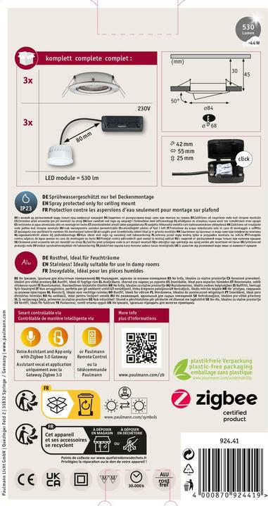 Produktbild Paulmann Einbauleuchte Nova Set Zigbee (530 lm)