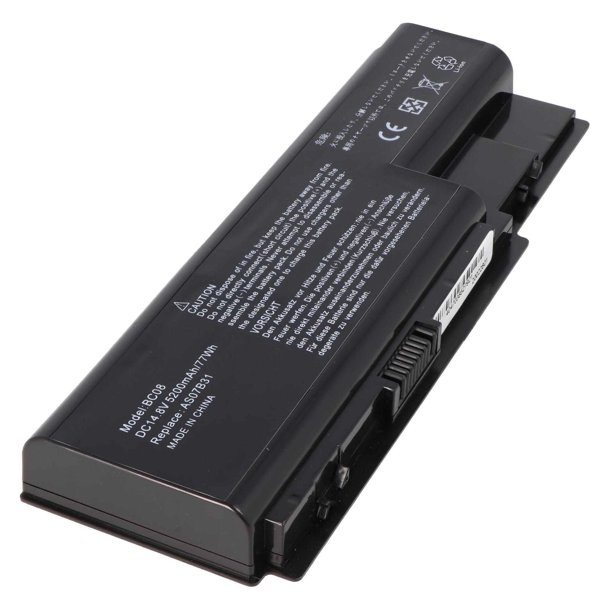 Acer Akku Aspire 7738G (8 Zellen, 5200 mAh), Notebook Akku, Schwarz