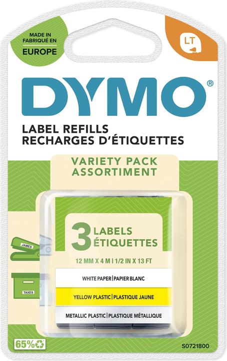 Produktbild Dymo S0721800 LetraTag 3er Set (1.20 cm, Gelb, Silber, Weiss)
