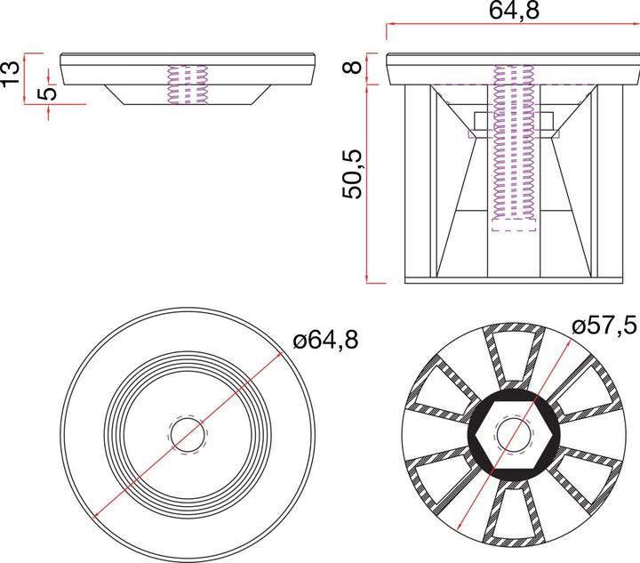 Produktbild Camar Befestigungsteil passend zu Tischfuss Glasplatten-Adapterscheibe ø 60mm Edelstahl