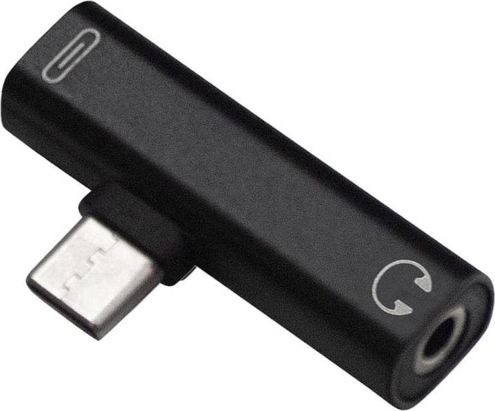 Actual product image JTI USB-C splitter with 3.5 mm socket - Black (USB Type C, 3.5mm socket)