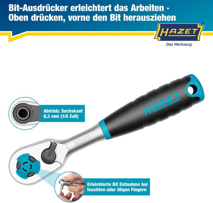 Immagine prodotto HAZET Leva a cricchetto reversibile con dentatura fine HiPer per bit ∙ con dentatura fine 863HPB ∙ … (1/4")