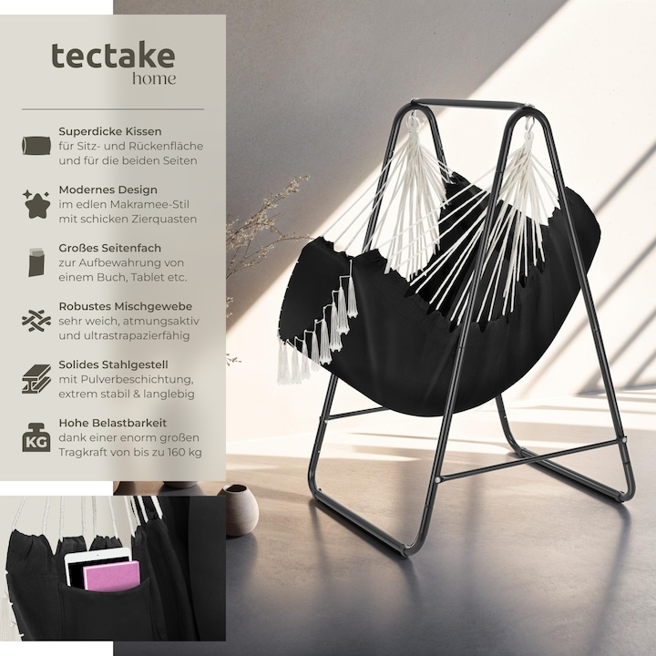 Produktbild tectake Hängesessel Alison, Boho-Style, Belastbarkeit 160kg (160 kg)