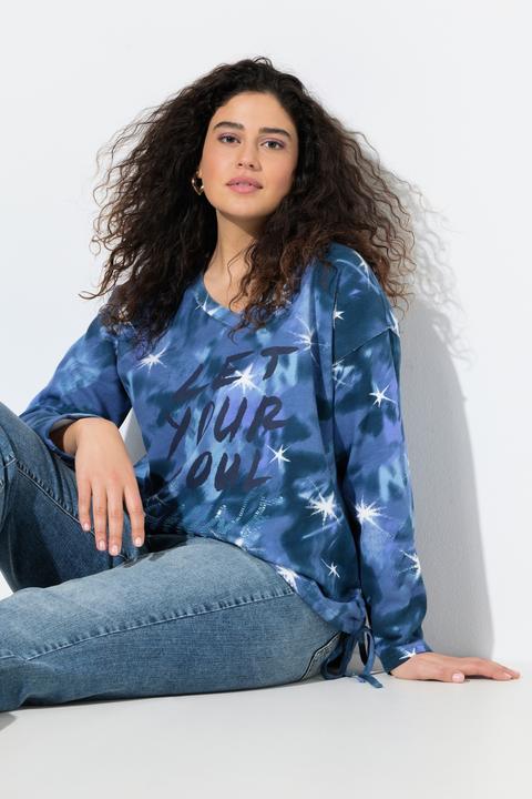 Produktbild Ulla Popken Sweatshirt, Schriftdruck, Perlen, V-Ausschnitt, Langarm (50, 52)