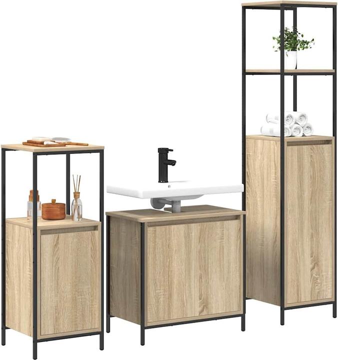 Produktbild vidaXL 3-teilige Badezimmermöbel Set Sonoma Eiche Holzwerkstoff