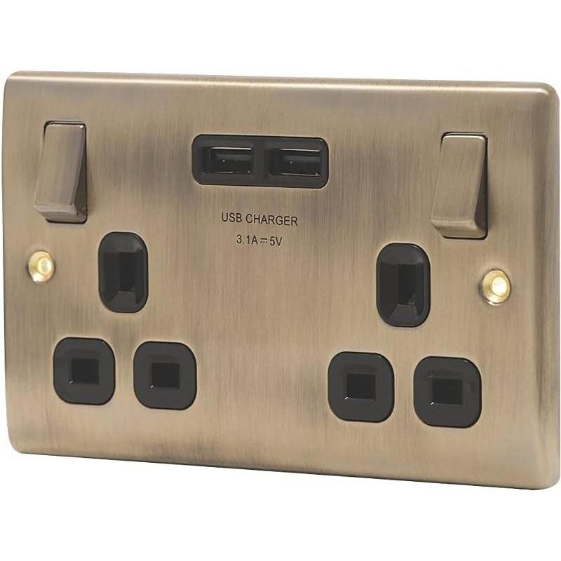 BG Electrical, Presa di corrente, Presa doppia con 2 porte USB, 3,1 A, protezione sovraccarico, modalità standby