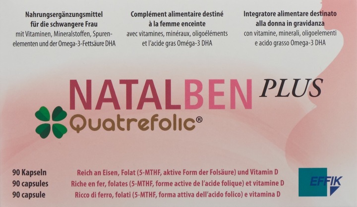 Nutritional values and ingredients Natalben Plus Quatrefolic (90 Piece, Capsules, 170 g)