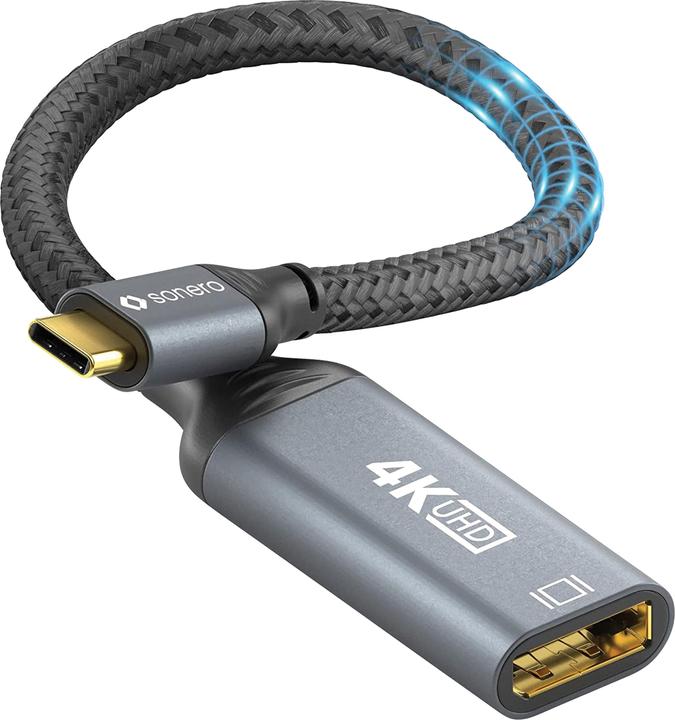 Produktbild Sonero USB-C/DP-Adapter, 4K60, 18Gbps, Stecker/Buchse, grau/schwarz, 10 cm (USB Typ-C, 16 cm)