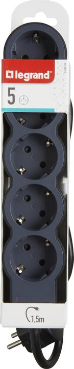 Actual product image Legrand Flat socket strip 5x socket, 1.5 metre cable Black 694556 (5 x, CEE, CEE 7/3, 1.50 m)