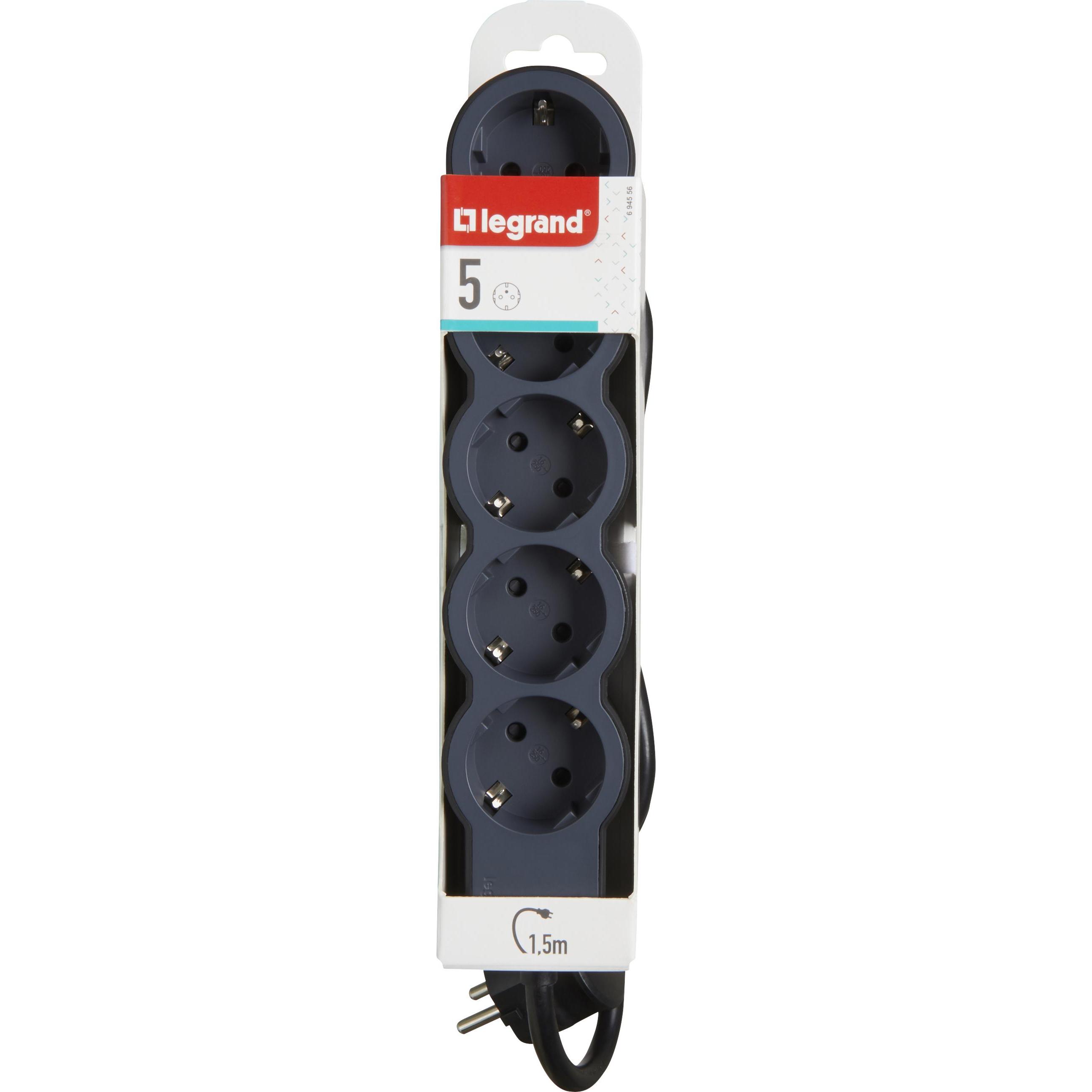 Legrand, Steckdosenleiste, Flache Steckdosenleiste, 5-fach Steckdose (5 x, CEE 16/5, CEE 7/3, 1.50 m)