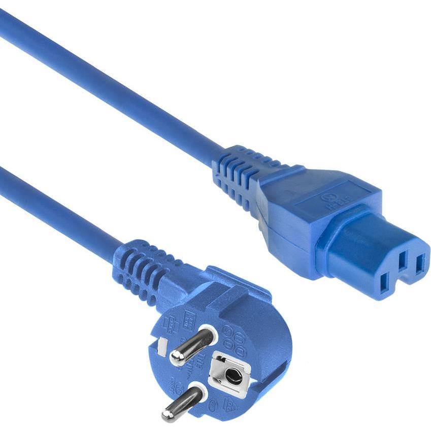 ACT Powercord mains connector CEE 7/7 male (angled) - C15 blue 1 m (1 m), Stromkabel