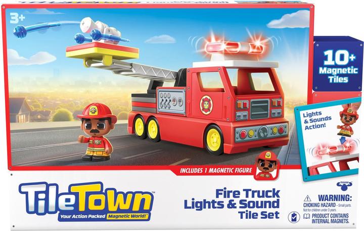 TileTown Tile Town - Brandweerwagen, magnetische bouw- en speelset met licht en geluid (90314)