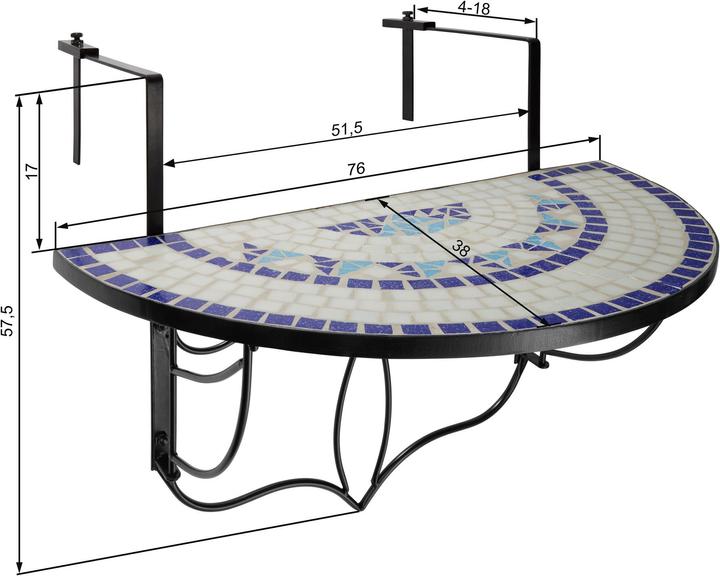 Produktbild tectake Balkontisch (76 x 65 x 62 cm)