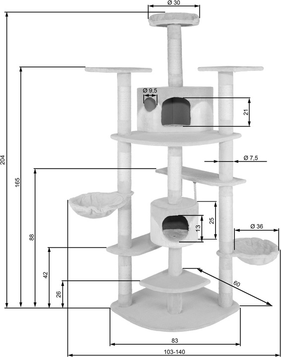 Actual product image tectake Cat tree Duki (204 cm, Black, White)
